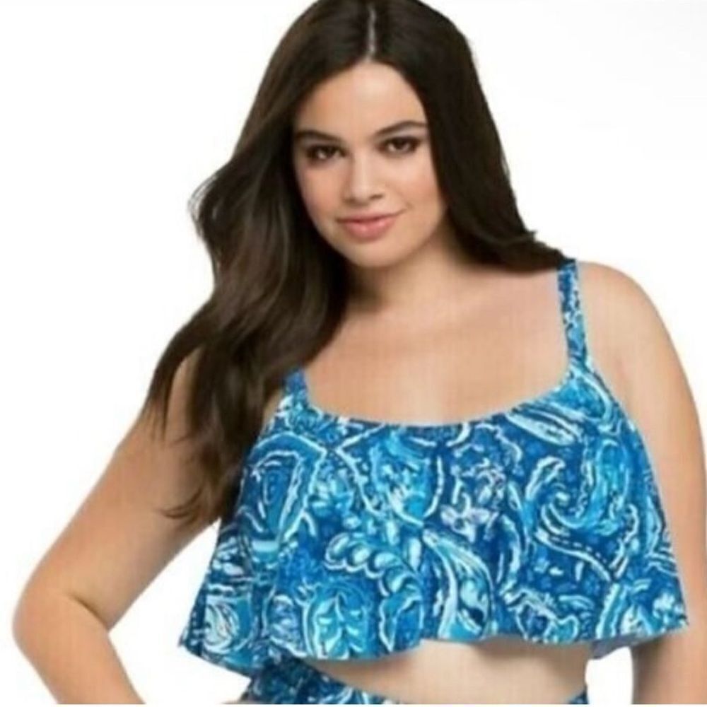 TORRID BEAUTIFUL BLUE PAISLEY FLOUNCE FLORAL RUFFLED BIKINI SIZE 3